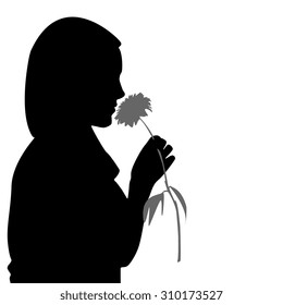 Silhouette girl with flower on white background (two color)