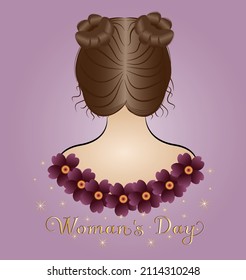 Silhouette of a girl in flowers. Postcard for ladies, girls, mothers. International Women's Day. Vector illustration.