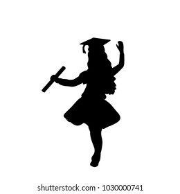 Silhouette girl graduation finished studying. Vector illustration