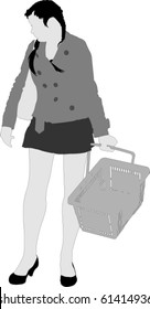 Silhouette of the girl with a grocery basket