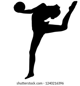 Silhouette girl gymnast with the ball on white background
