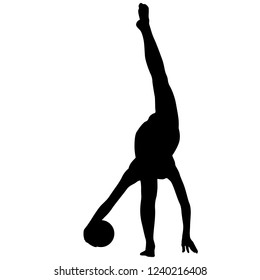 Silhouette girl gymnast with the ball on white background