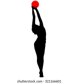 Silhouette girl  gymnast with the ball. Vector illustration.