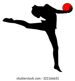 Silhouette girl  gymnast with the ball. Vector illustration.