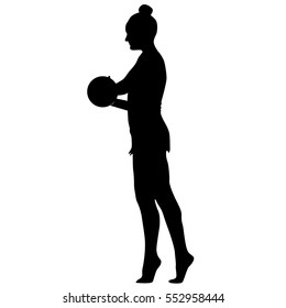 Silhouette girl gymnast with the ball. Vector illustration.