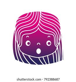 silhouette girl head with hairstyle and scared face