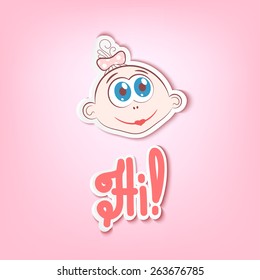 Silhouette of the girl head with a smile on a pink background. Cartoon. Vector illustration.