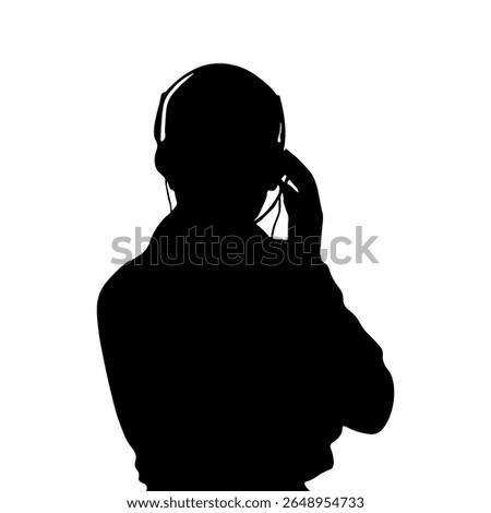 Silhouette of a girl with a headset working in a support service, call center, hotline