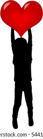 Silhouette of a girl with a heart.