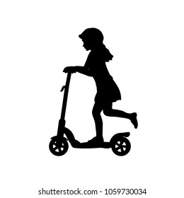 Silhouette girl helmet riding scooter