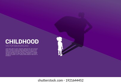 Silhouette Of Girl And Her Shadow Of Superhero.concept Of Potential In Children.