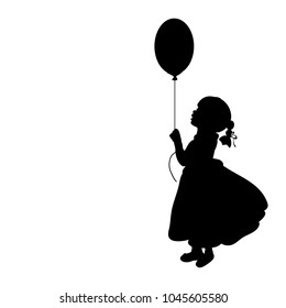 Silhouette Girl Holiday Hand Balloon. Vector Illustration