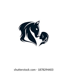 Silhouette of the girl and horse logo vector template ,pes 10