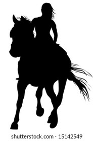 silhouette girl and horse on white background, vector