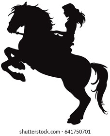 silhouette girl and horse on white background