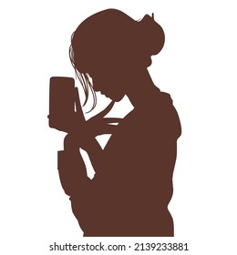 Silhouette girl illustration holding cell phone