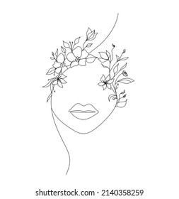 Silhouette of a girl with interlacing flower arrangement. Vector illustration. Drawing for print on clothes or stickers. The personification of tenderness, femininity, purity and naturalness. 