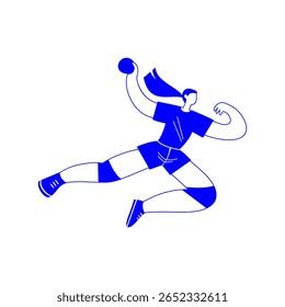 Silhueta de uma menina saltando com uma bola. Bola de ilustração desenhada à mão de vetor.