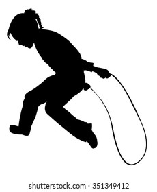 Silhouette of girl jumping rope-vector 