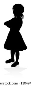 Silhouette of girl kid child having fun