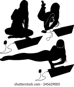 silhouette of a girl with a laptop