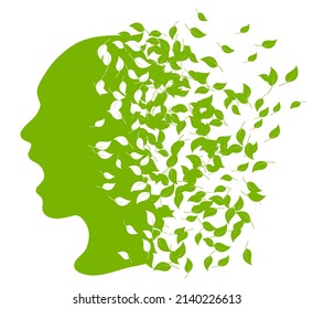 Silhouette of a girl with leaves, communication or shriek