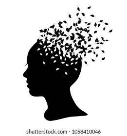 Silhouette of a girl with leaves, concept autumn