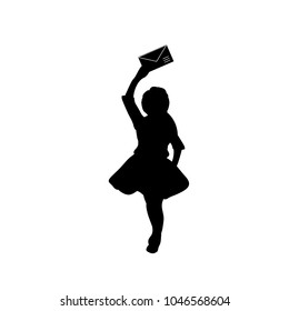 Silhouette girl with a letter in her hand. Vector illustration