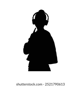 Silhouette d'une fille écoutant des chansons sur l'illustration du casque isolée