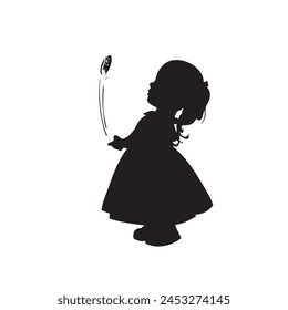 Silhouette of a girl in a long dress tossed a coin