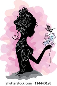  Silhouette of girl made from names and letters