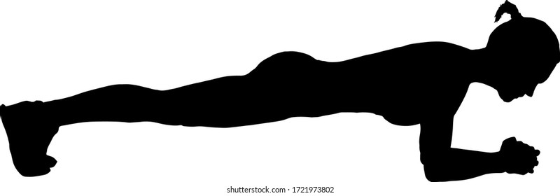 Silhouette Of A Girl Maintaining A Plank Posture For Abdominal Strength. Vector Illustration.