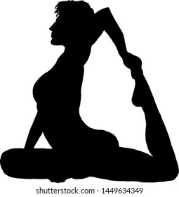 Silhouette of a girl maintaining the yoga Pigeon pose. Vector illustration. 