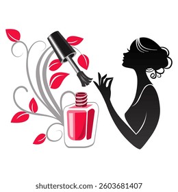 silhouette of a girl with a manicure nail polish beauty salon