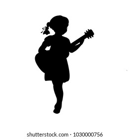 Silhouette girl music playing guitar. Vector illustration