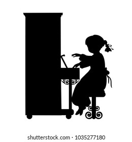 Silhouette girl music plays the piano. Vector illustration