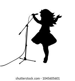 Silhouette girl music sings in microphone. Vector illustration