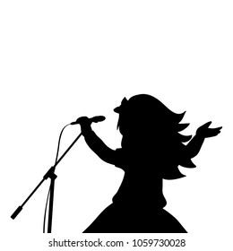 Silhouette girl music sings in microphone