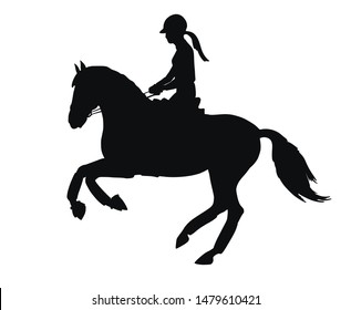 Silhouette of a girl on a horse galloping, vector illustration