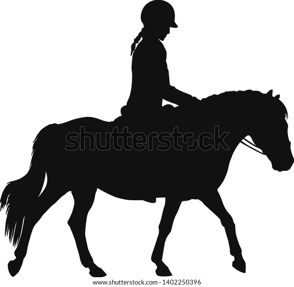 Silhouette Girl On Pony Stock Vector (Royalty Free) 1402250396