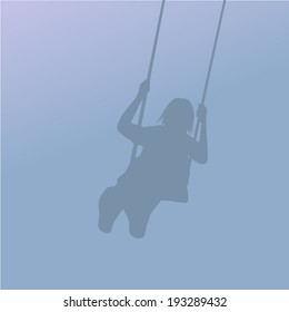 Silhouette of a girl on a swing. Childhood. Vector