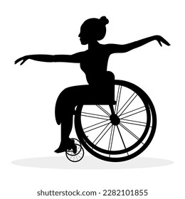 Silhouette of a girl on a wheelchair. Inclusive dance. International Dance Day. 