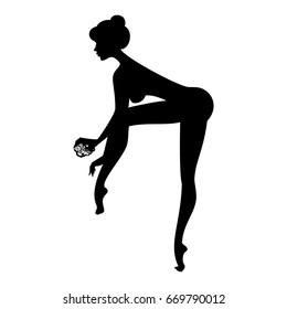 Silhouette girl on white background. The girl takes a shower. Vector illustration.