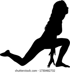 Silhouette girl on yoga class in pose on a white background