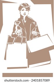 silhouette of a girl with packages, vector illustration, a woman with packages in her hands