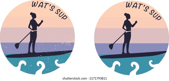Silhouette of a girl with a paddle on sup boarding