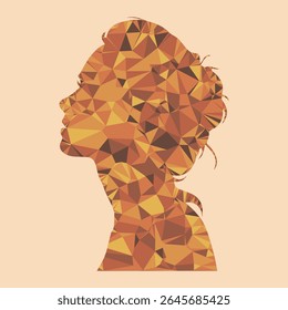 Silhouette of a girl in pastel colors. Girl with hair made using triangulation. Low poly vector silhouette of a head.