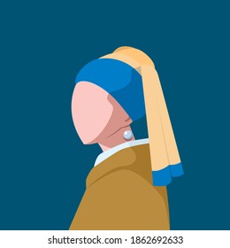 A Silhouette Of A Girl With Pearl Earring. Isolated Vector Illustration.