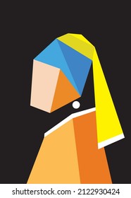 A Silhouette Of A Girl With Pearl Earring. Isolated Vector Illustration. Creative Modern Vector Portrait On Black Background.