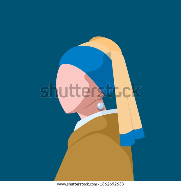 A silhouette of a girl with pearl earring.\
Isolated vector\
Illustration.